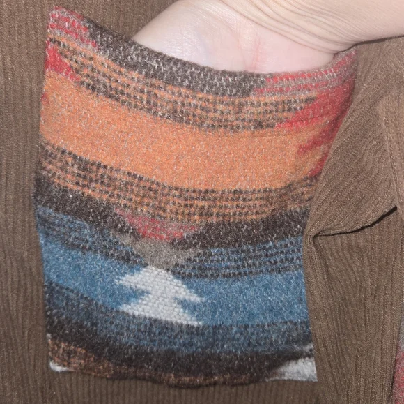 Brown Corduroy Jacket with Aztec Patterned Sleeves, L, Oversized, Western - Picture 4 of 9